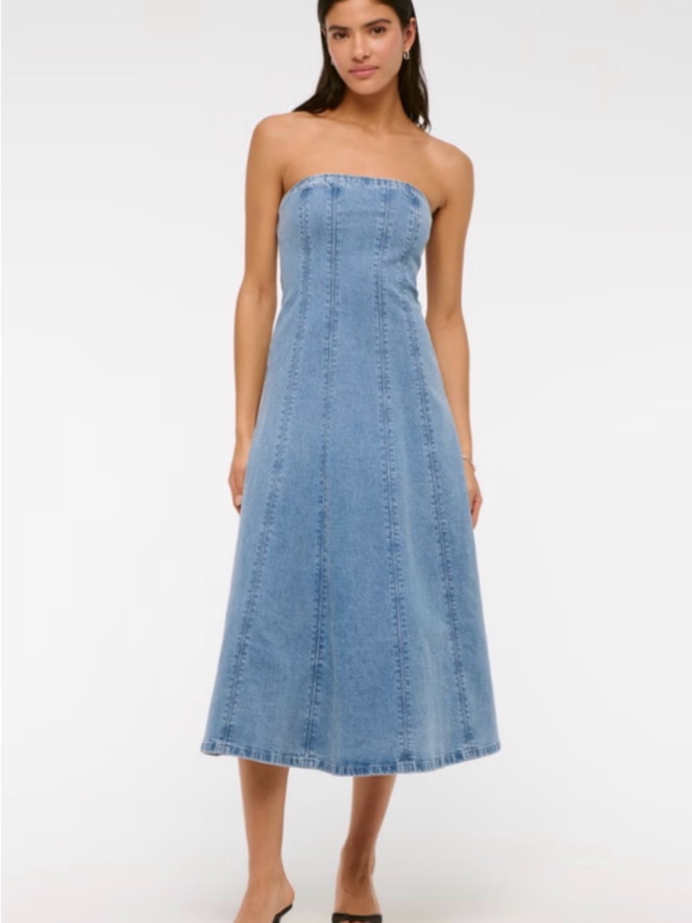 Abercrombie & Fitch Strapless Light Wash Denim Midi Dress